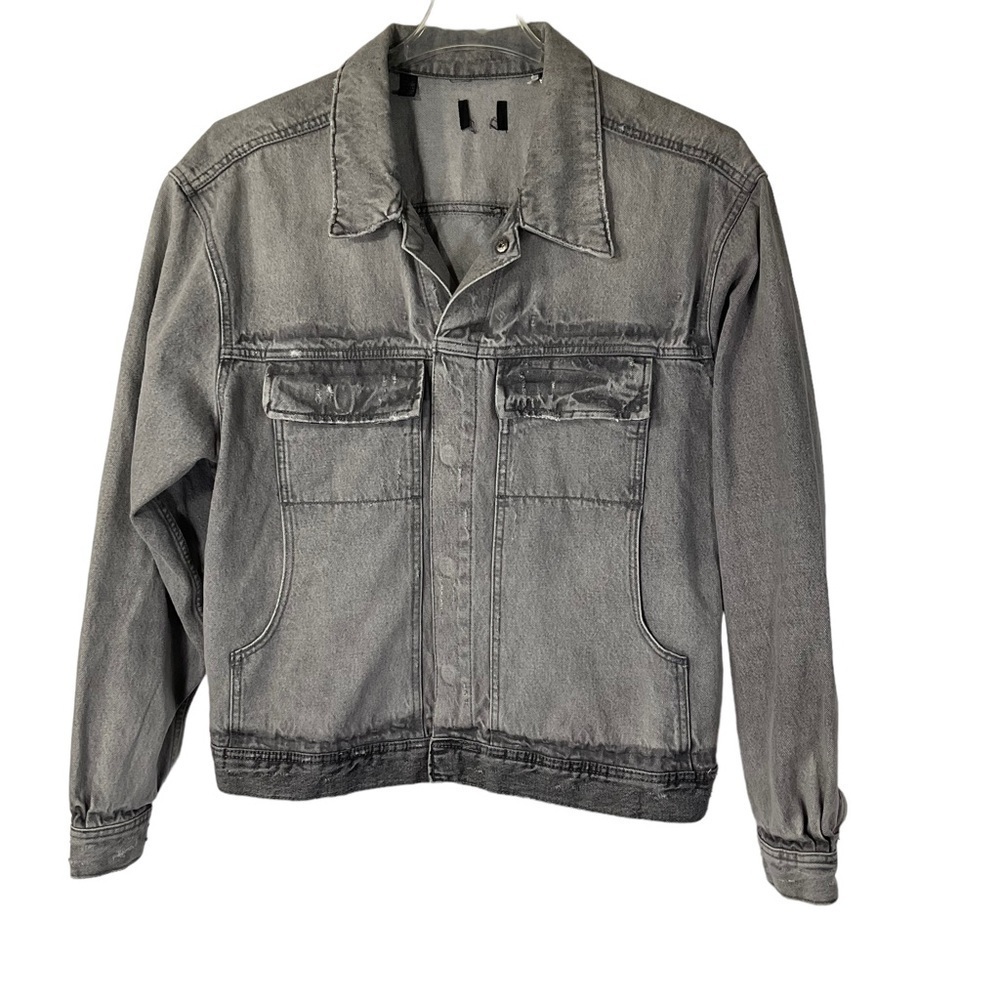 Hudson Jeans Jacket Men’s Grey Denim Trucker Snap Closure Size L Jasper
